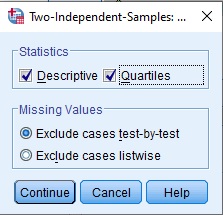 SPSS Menu for Mann Whitney U Test
