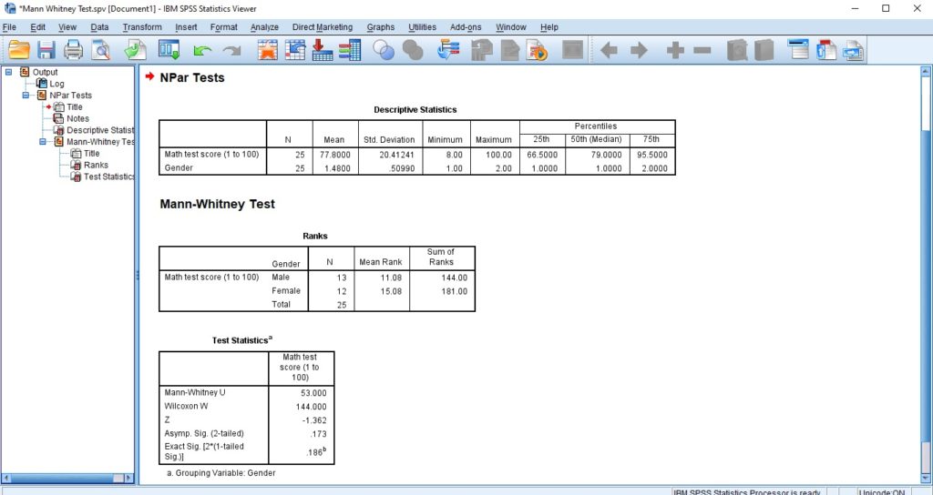 Mann Whitney U Test For SPSS Menu