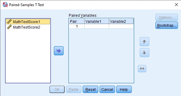 SPSS Menu for Paired Sample Test